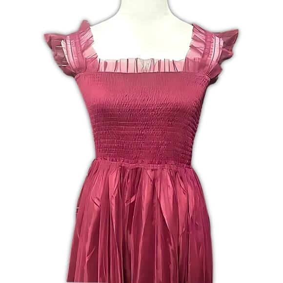 Melloday Maxi Dress-Smocked Bodice-Tiered Sleeveless Chiffon Magenta-Size s NWOT - Picture 3 of 9